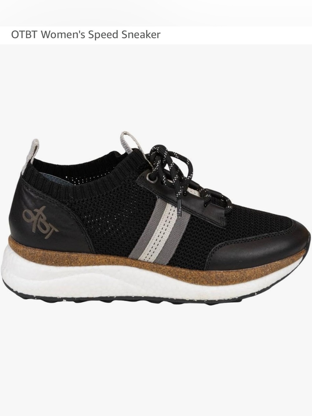 OTBT Black Knit Speed Sneaker with Gray Stripes and Cork Trim